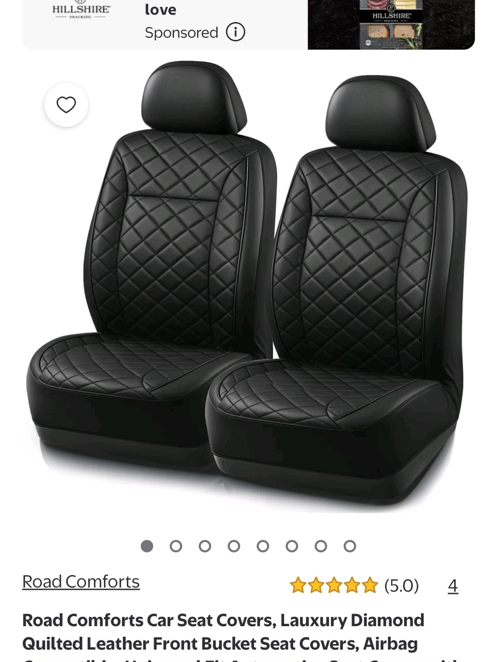 Black Quilted Leather Front Seat Covers - Pair